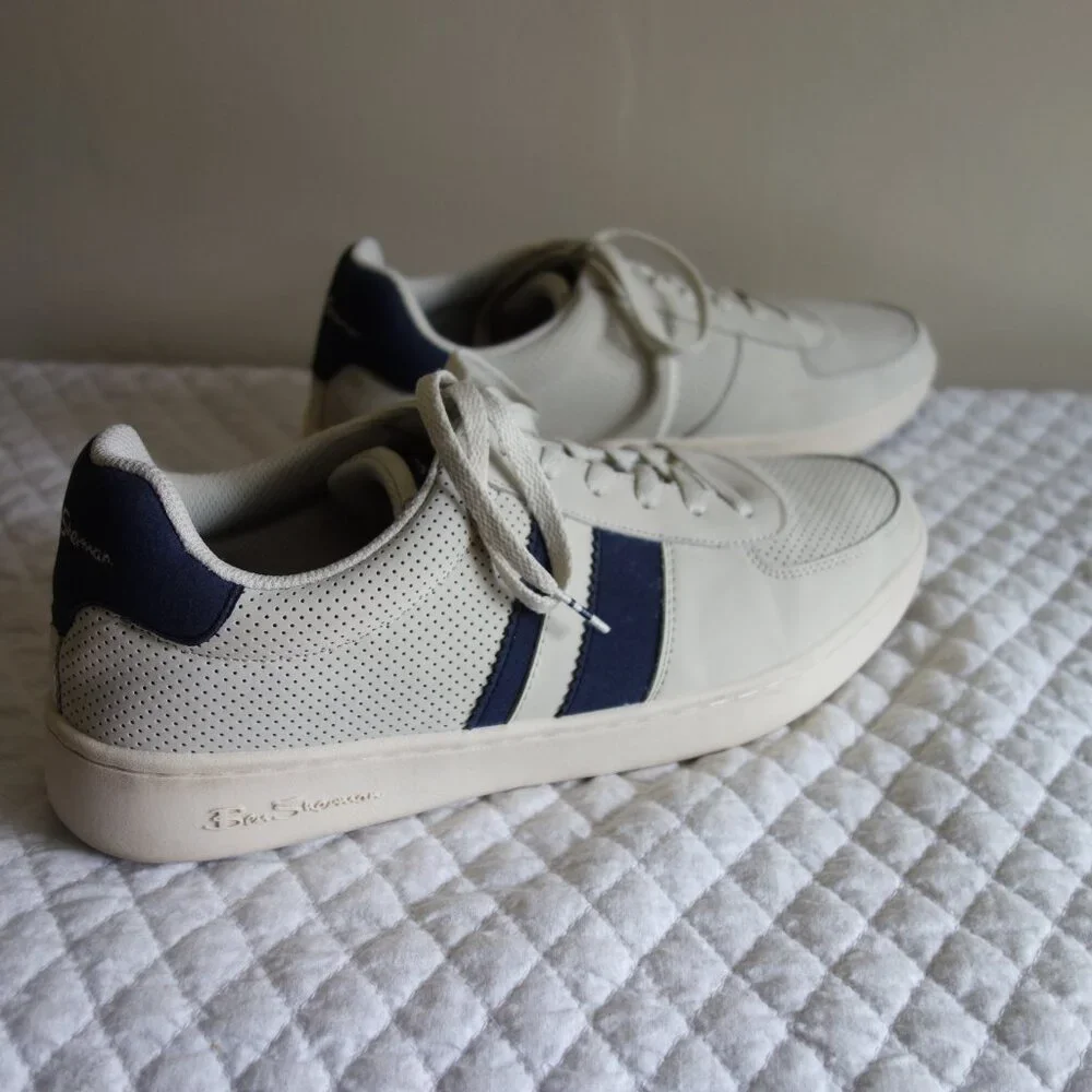 BEN SHERMAN Webber Light Tannish/Gray w/ Navy Stripes Lace-Up Sneakers – Mens 11